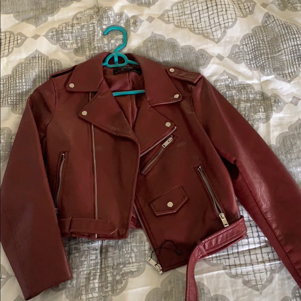 Red faux leather jacket